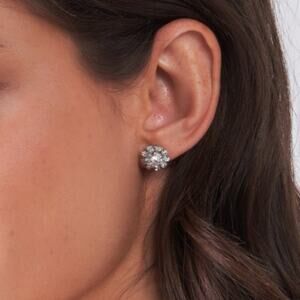 Silver Diamond Incrusted Carnation Stud Earrings